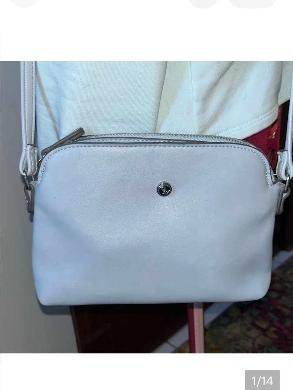 9West  Maria Lopez  Crossbody bag  mini dome top  Vegan leather  light blue  EUC